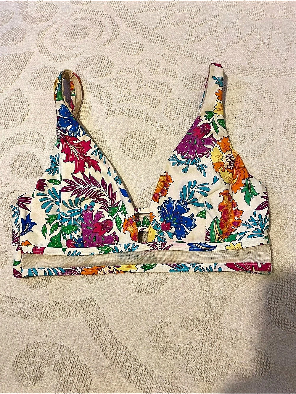 Sunsets Style 582 Floral Bikini Top in White & Multicolor 34D
